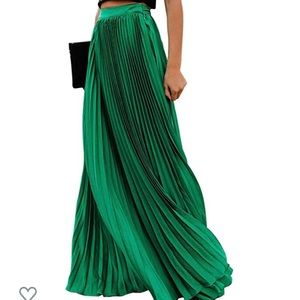 Emerald Green Pleated, Maxi Skirt